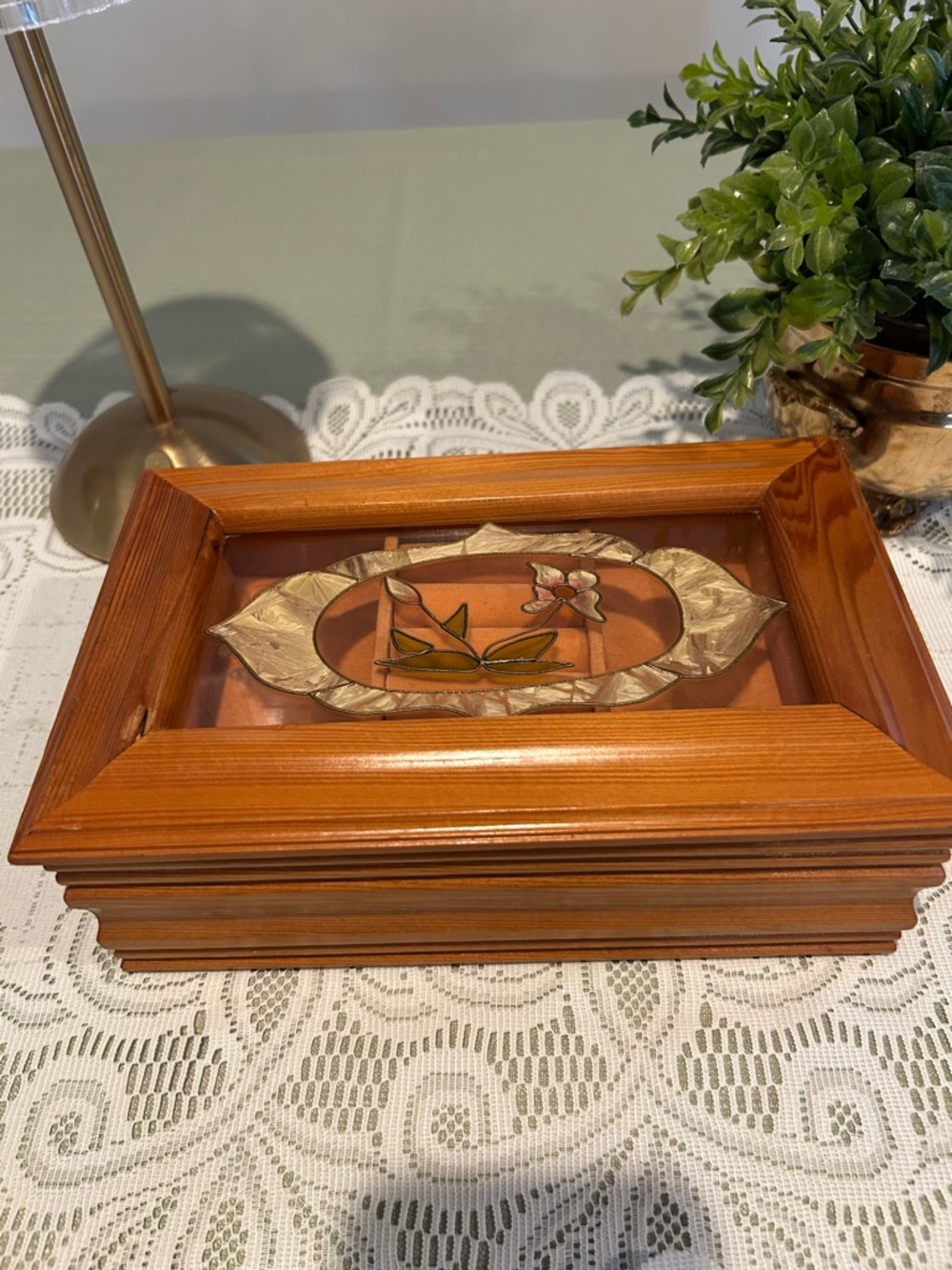 Vintage Wood Decorative Jewelry Box in Warm Brown L 9 W 5.5 H 3 inch